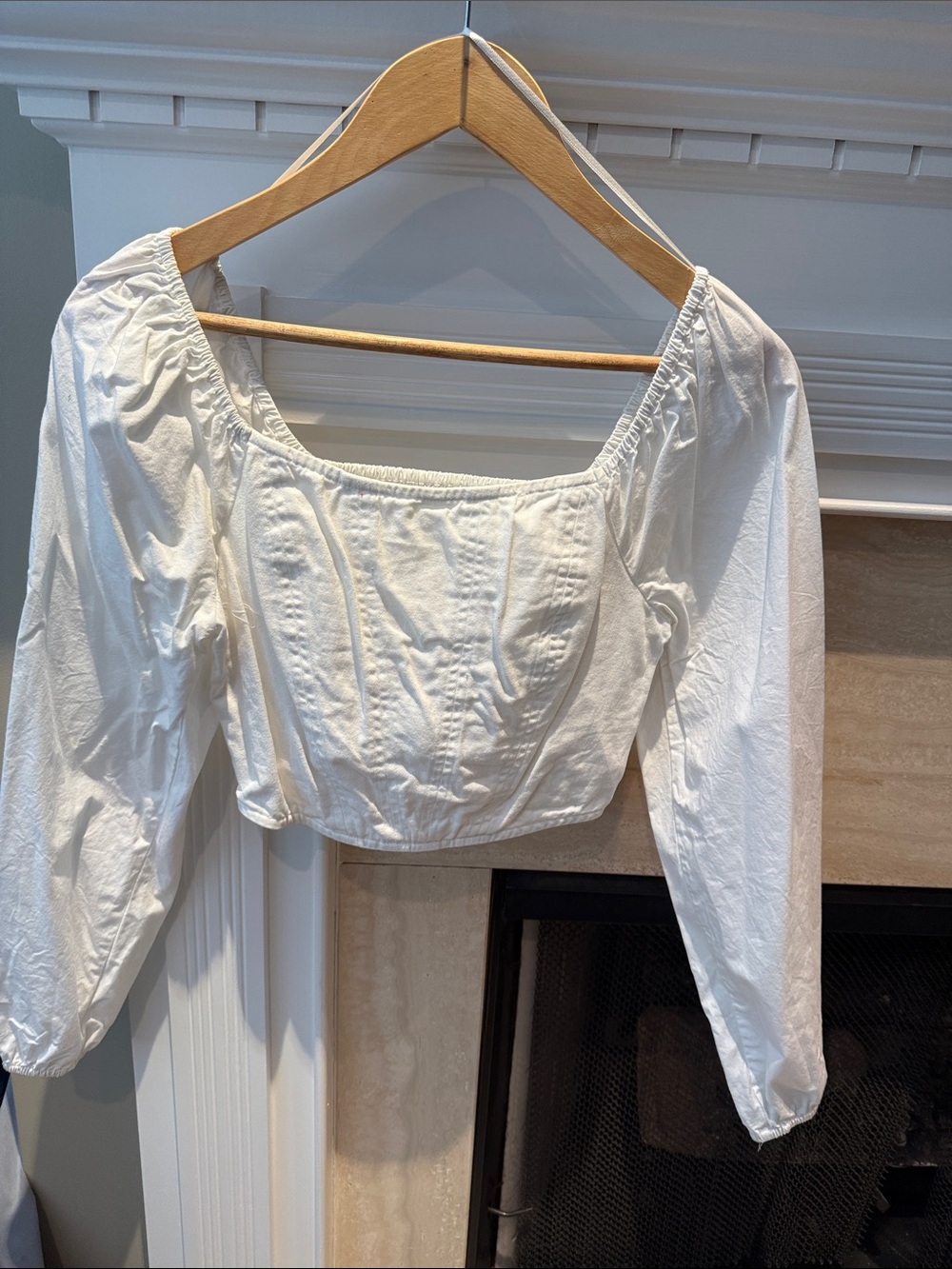 Japna White Square-Neck Puff Sleeve Crop Top
